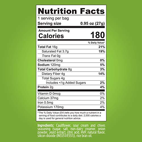 Keto Chips Low Carb Cauliflower Bites - 5g net carbs Cauliflower Chips Healthy Snacks for Kids and Adults (Garlic & Herbs) Low Sugar Gluten free Vegan Paleo Atkins Food Low Carb Snacks (4 Packs)