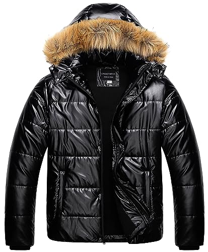 CREATMO US Men's Big and Tall Puffer Jacket Waterproof Winter Coats Fleece Lined Detachable Fur Hood Available In 2X To 6X