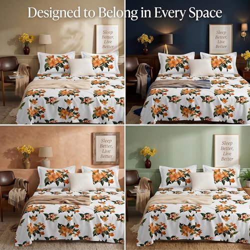 Image of SANMARINO 300TC Cloud Cotton King Size Bedsheet with 2 Pillow Covers | Super Soft & Breathable | Luxury Floral Pixel Bloom Digital Print Bedding Set | 228x254 cm | Rustic Floral Terracotta