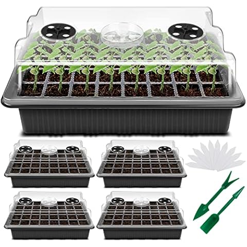 YAUNGEL Seed Starting Trays, XL Thicken Seed Starter Tray Kit with Humidity Dome Durable Growing Trays for Greenhouse & Gardens, 4 Pack 160 Cells, Black Cover