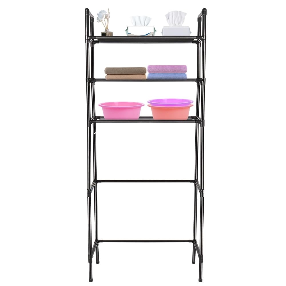 HUOLE Étagère pour Machine à Laver à 3 Niveaux, Étagère Métallique Économie d'espace pour Toilettes et buanderie, Multifonction, Solide et réglable, 72 x 25 x 155 cm - Noir