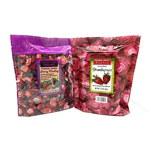 Trader Joe's Dried Fruit Assortment Bundle - Organic Freeze Dried Berry Medley 1.2 Oz & Freeze Dried Strawberries 1.2 Oz (Pack of 2)