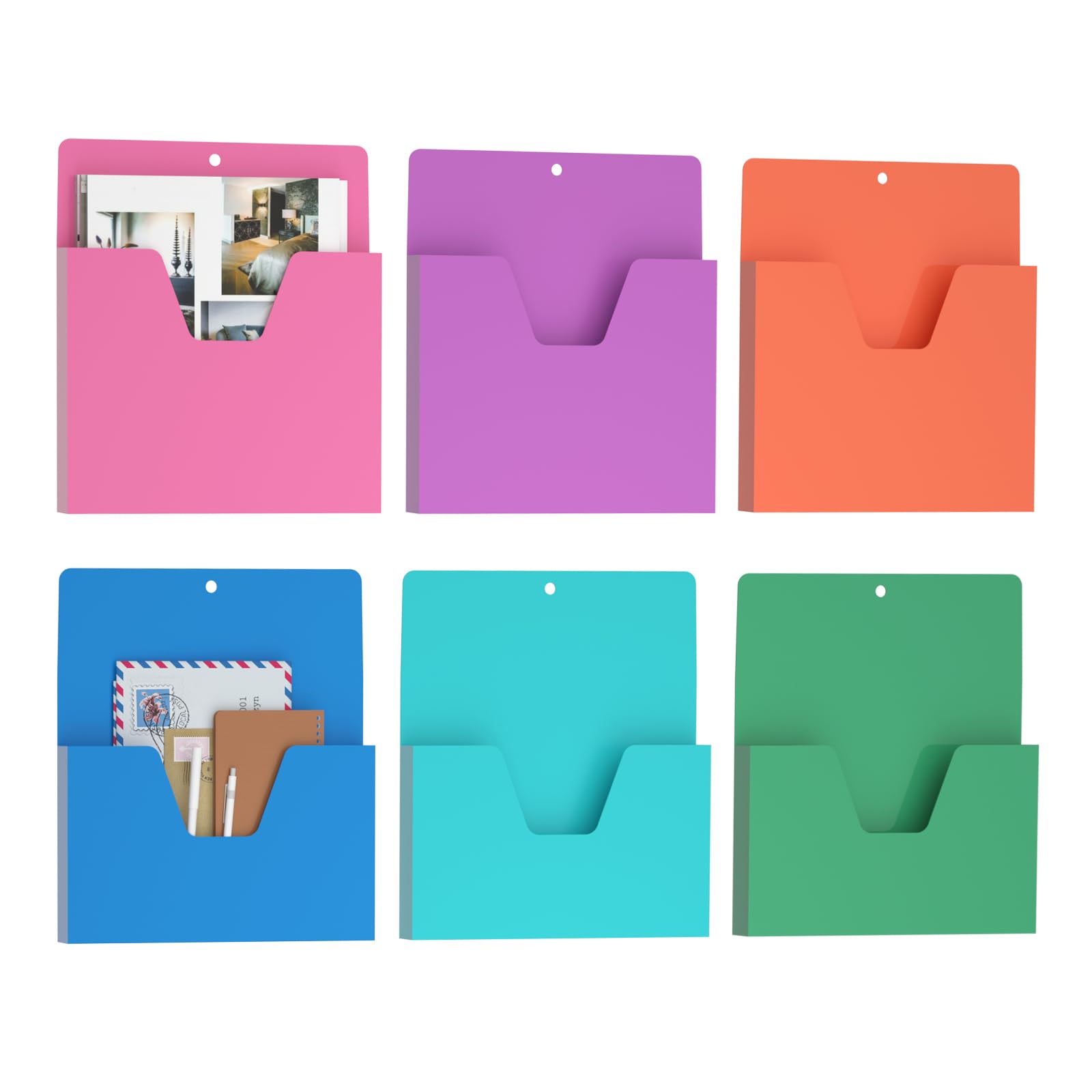 Kitform Magnetic File Holder, 6-Pack No-Drill Magnetic Paper File Folder Holder, Magnet Mail Magazine Organizer, Hanging Wall Storage Rack for Fridge Cabinets Office Classroom (Mix Color 2-Vertical)