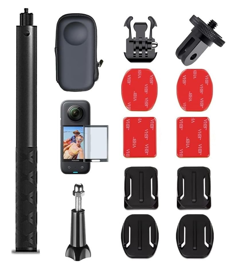 ADOFYS Accessory Kit Compatible with Insta360 One X3 with Invisible Selfie Stick, Portable Case, Screen Protector and Adhesive Mounts