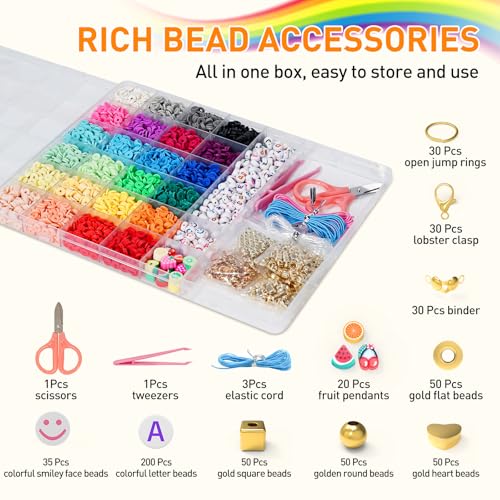 CasaCulina 6000 peças, kit de fabricação de pulseiras de contas de argila, 24 cores, contas heishi d