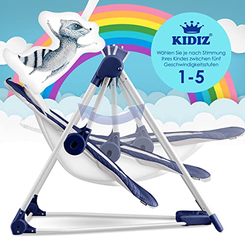 KIDIZ® Babywippe Babyschaukel mit 5 Geschwindigkeitseinstellungen zusammenklappbarer Baby Wippe Schaukel Babyhochstuhl mit Spielbogen Spielzeugen 5 beruhigende Naturgeräusche, Blau