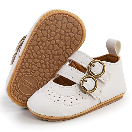 Image of Baby Girl Mary Jane Dress Shoes - Infant Newborn Flats Anti-Slip Soft PU Leather Party School Wedding Princess Baby Girl Shoes
