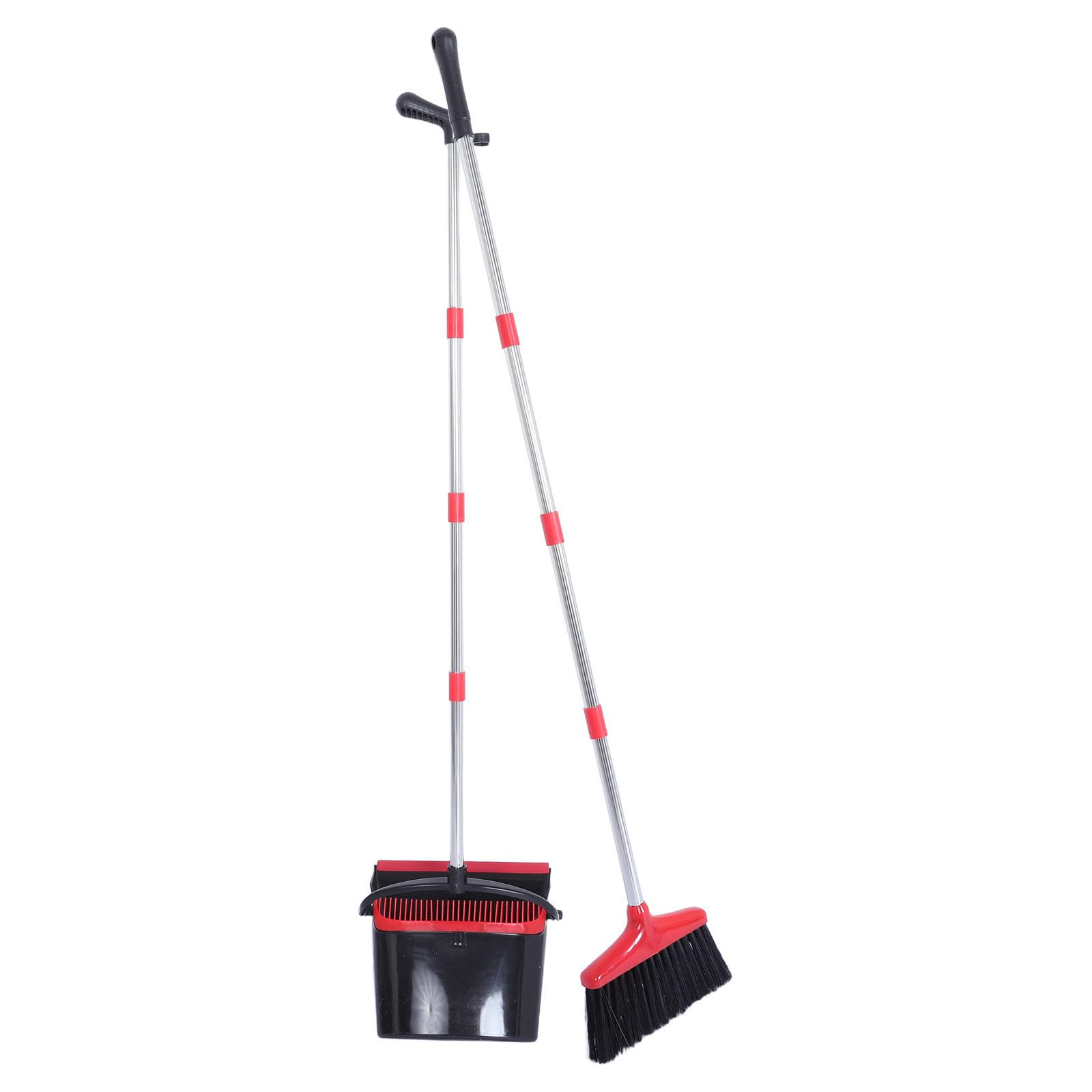Luxshiny Escoba Plegable Negra con Recogedor Extra Ancho y Mango Largo para Suelos de Madera y Aceite, Portátil Dientes Autolimpiables para Apartamentos Interiores