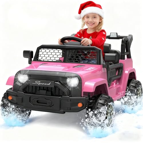 Hotsolo 12V Power Wheels with Remote Control, Electric Car for Kids with LED Lights, 3 Speeds, Music & Horn, Power Wheel for 3-6 Ages Boy Girl Gift, Pink