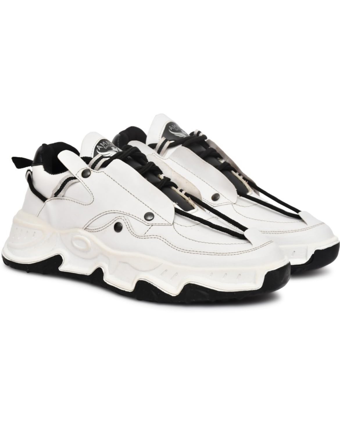Mens White and Black Sports Shoes with Chunky Sole (White, UK Footwear Size System, Adult, Men, Numeric, Medium, 9) (B0DF75KLVC) Amazon Price History, Amazon Price Tracker