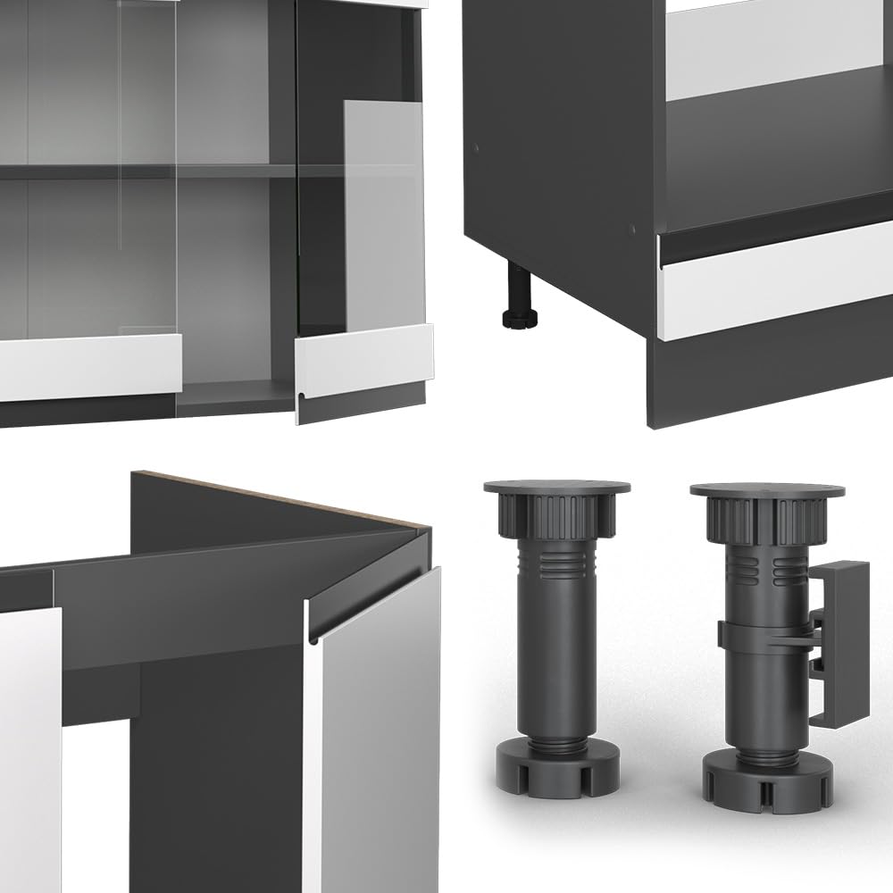 Vicco Eckküche R-Line, Weiß/Anthrazit, 277 x 257 cm J-Shape, AP Anthrazit, zur flexiblen Zusammenstellung und Erweiterung geeignet