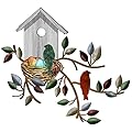 Peryiter Birds Wall Decor Metal Bird Decor for Wall Outdoor Bird Wall Art Hanging Metal Tree with Birdhouse for Living Room Metal Tree Leaf Wall Decor for Indoor Outdoor Garden (White)