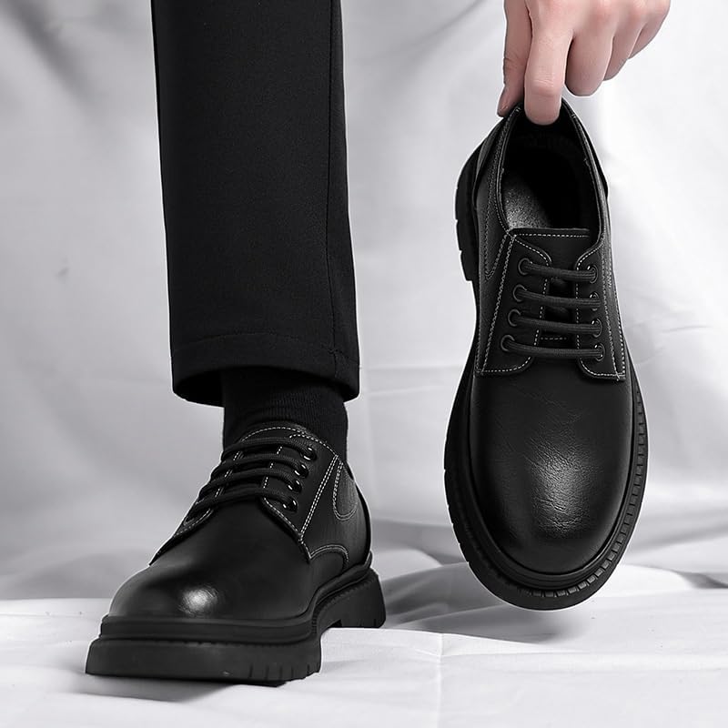 Men's Dress Oxford Shoes Versatile Rubber Shoes Low-top Lace-up Flat Bottom Comfortable Breathable Non-Slip wear-Resistant Work Shoes for Men