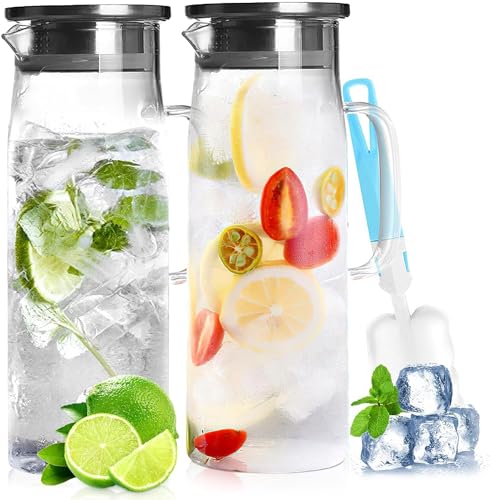 Caraffa in vetro con coperchio e pratico beccuccio – ideale per bevande fredde, caraffa per acqua, succhi di vino, tè freddo e altro (0,85 litri