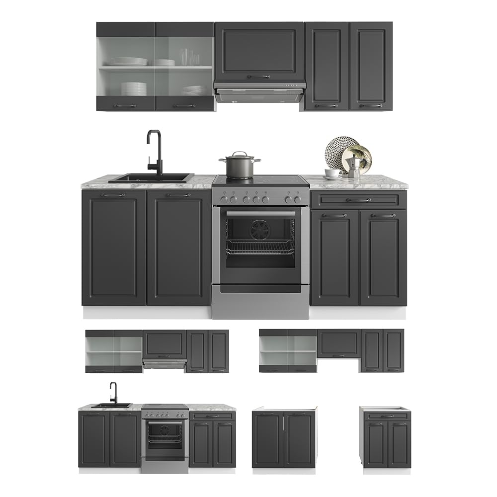 Vicco Cucina componibile R-Line, Antracite rustico/bianco, 200 cm, PL Antracite, adatto per l'espansione individuale con moduli aggiuntivi