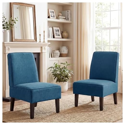 ALISH Accent Chairs Set of 2 Upholstered Living Room Chairs Armless Side Chairs Bedroom Chairs with Curved Backrest and Wooden Legs Blue