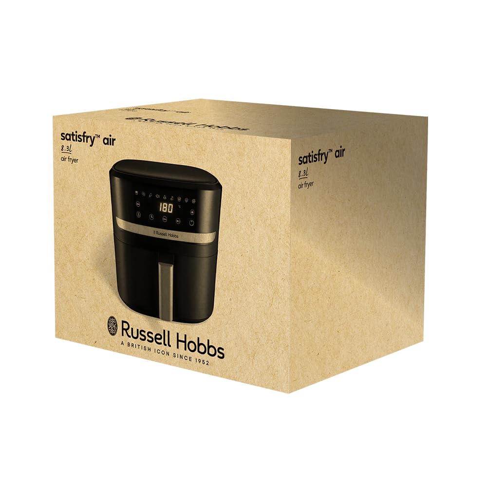 Russell Hobbs Freidora de Aire, Air Fryer, Freidora sin Aceite 8,3 L, XXL [tamaño compacto, bajo nivel ruido, pizzas de 26 cm] Satisfry (piezas aptas lavavajillas, pantalla táctil, grill) 27632-56