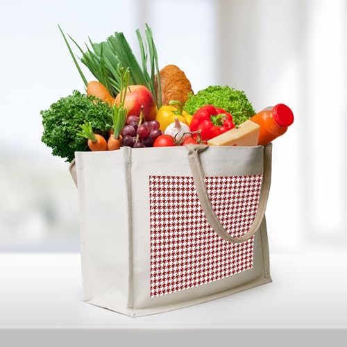 Red Houndstooth Canvas Tote Bag For Women - Washable Reusable Bag With Wide Comfort Handles, Ideal For Camping, Beach & Groceries3