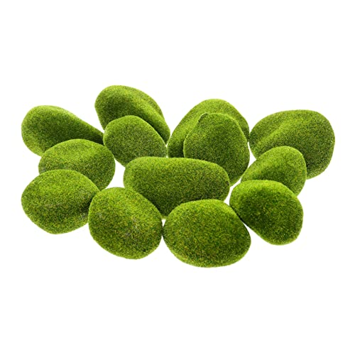 Sewroro Artificial Rocks 13pcs Decorative Faux Green Covered Stones Fake Balls Fake Decor for Garden Floral Arrangements DIY Floral Plant Potted Decoration