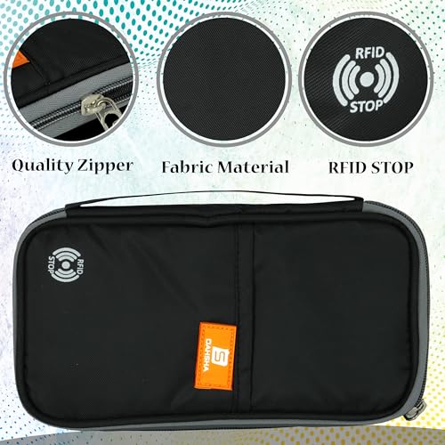 Image of DAHSHA RFID Blocking Travel Family Passport Organizer Wallet for 8 Passports, Nylon Travel Document Holder for Credit /Debit Cards, Men & Women (Black - 23 x 3 x 13 cm)
