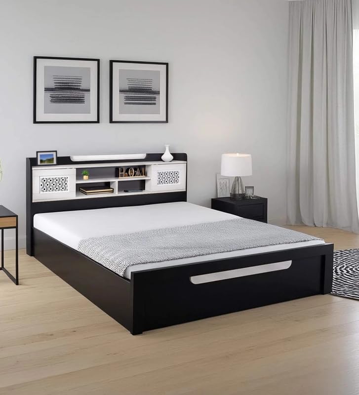 Image of Mintwud Pepperfry Engineered Wood Queen Size Bed with Hydraulic Storage | Wooden Double Bed Cot Palang Furniture with Headboard for Home Bedroom Living Room and Hotel (Wenge Finish)