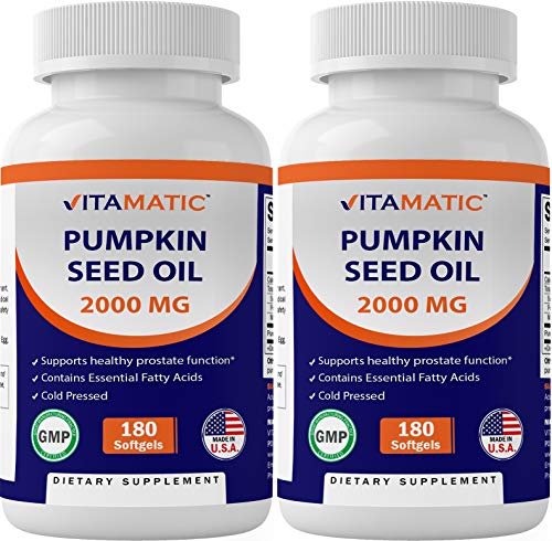 2 Pack - Vitamatic Pumpkin Seed Oil 2000mg Softgel Capsules per Serving - Total 360 Softgels - 1000mg per softgel