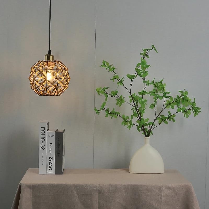 Lustre en rotin et chanvre suspendu style chapeau de paille de 20cm