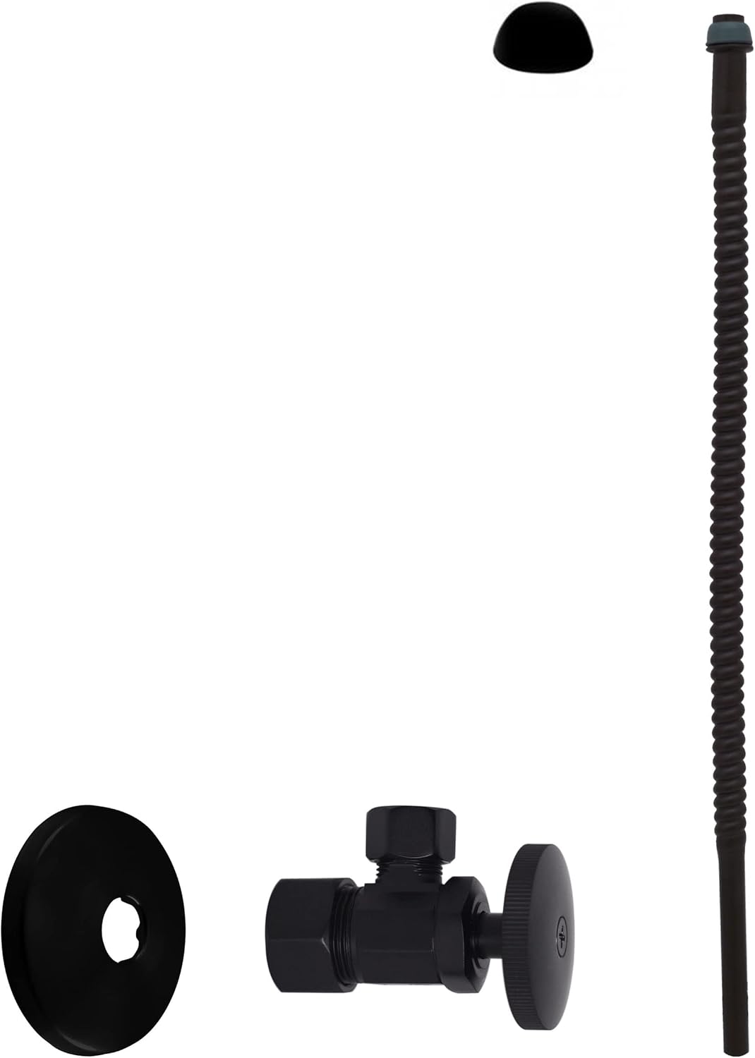 Westbrass D105K15-62 5/8" x 3/8" OD x 15" Corrugated Riser Line Kit with 1/4-Turn Round Handle Angle Supply Shut Off Valve for Faucet and Toilet, Matte Black