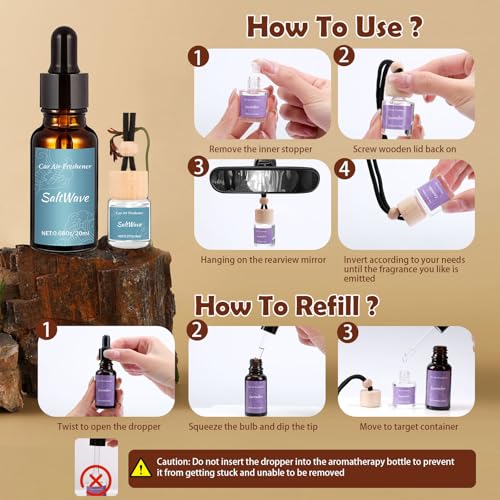 Image of Car Air Freshener & Refill Set, 4-Scent Hanging Air Freshener Diffuser | Each(8ml +20ml Refills), Natural Essential Oil Diffuser With Refill Bottles, Reusable Car Fragrance Decor Accessories(8 Pack)