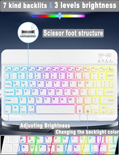 Xchytecher Universal Tablet Keyboard Case For 9.7 Inch,10.1 Inch,10.2 Inch,10.5 Inch,10.9 Inch,11 Inch Tablets,7 Color Rainbow Backlit Removable Keypad With Pen Holder For Android 10.1 Inch Tablet thumb #1