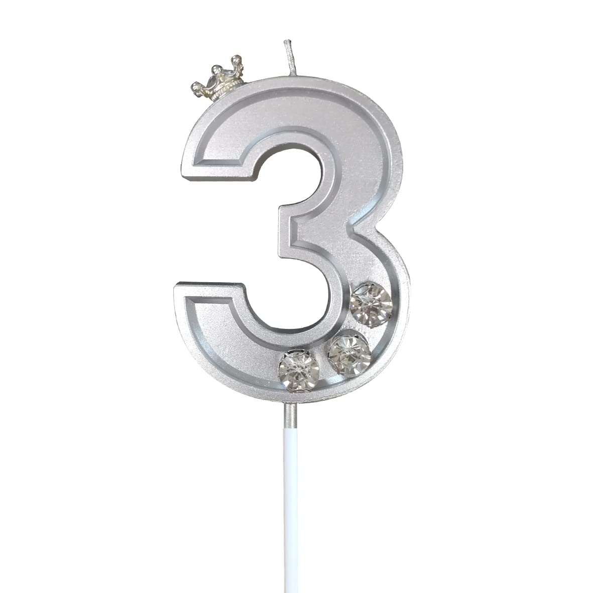 Diamond Crown Handmade 3 Silvery Candle Birthday 3rd Happy Birthday Cake Big Large Glitter Bday Candle Cupcake Topper Decoration Boy Girl No Number Third Year Adult Wedding Party