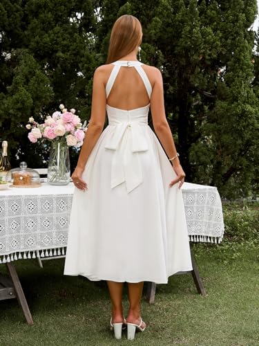 EYNMIN Floral Midi Dress Halter Neck Flowy A Line Split Lace Up Wedding Guest Dresses Casual Sundress for Women 20253