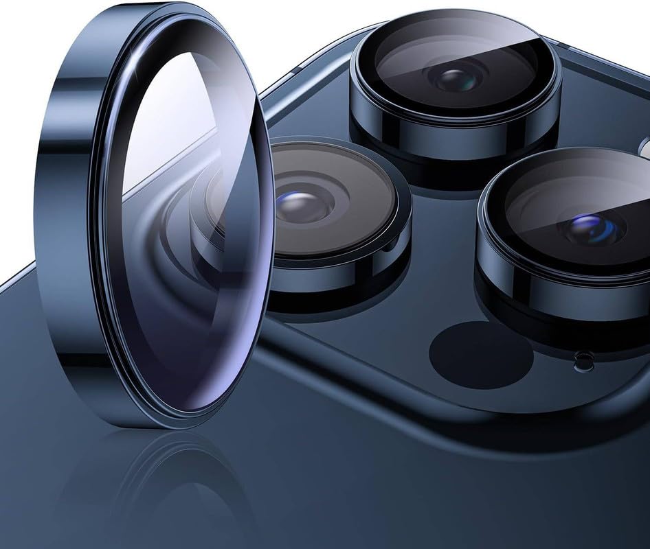 XYKOS Camera lens for iPhone 15 Pro/iPhone 15 Pro Max, Titanium Metal Individual Ring Protector Truly Shatterproof Scratch Resistant, 9H Camera Screen Protection Cover Film Accessories, Blue Titanium