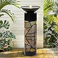 Autodaya 31.5" H Metal Cutout Geometric Patterns Outdoor Water Fountain with LED Lights, 2-Tier Modern Pedestal Waterfall Fountains, Ideal for Garden, Yard, Patio Décor