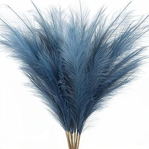 Kachi 5 PCS Faux Pampas Grass, Medium Size Artificial Grass , 33'/85cm), Fake Flowers Fluffy Artificial Flowers Stems For Wedding Decor Boho Home Decoration Dried Flowers (Blue)