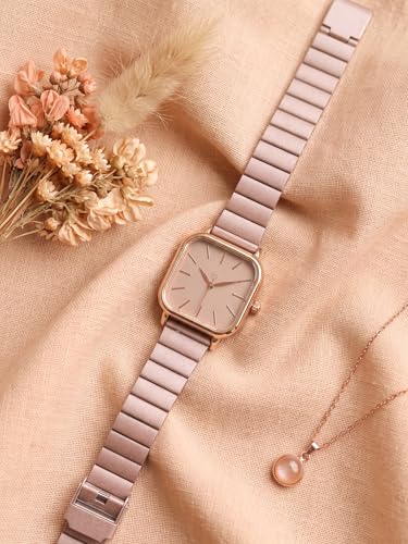 Image of AMERICANVIBER | Premium Square Analog Watch for Women & Girls | Stylish Stainless Steel Strap | Elegant Heart Second Hand | Adjustable Lock | Trendy Ladies Wrist Watch under 499 | Square Case Design | Perfect for Casual | Affordable Fashion Watch for Girls