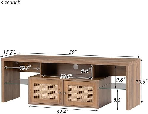 Miniatura 8 de SHUAN Armario de TV con dos cajones luces LED de color ajustables para TV de 60 pulgadas sala de estar gabinete multimedia