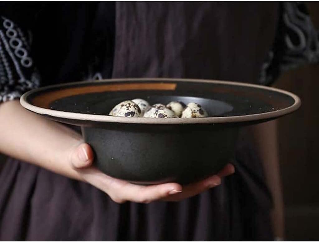 9Inch Retro Ceramic Bowl Straw Hat Bowl, 9.5Inch Rice Bowl Bowl Western Food Hotel Restaurant Tableware Commercial (9Inch)