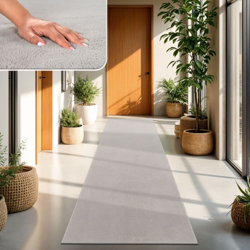 TT Home Tapis Poil Ras Tapis De Salon Monochrome Design Moderne Lavable, Couleur: Argent, Dimension:60x100 cm