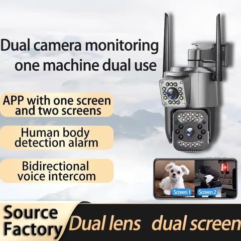 Image of DDLC 6MP WiFi Dual Lens Outdoor PTZ CCTV Camera | 360 View | Two-Way Audio | Color Night Vision | Wireless Security Camera for Home with Weather Resistance & Mobile App V380 Pro (Dual Lens PTZ)
