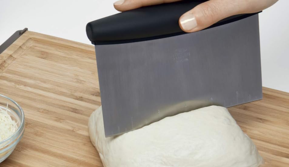 [e-Basic] Premium Multi-Purpose Stainless Steel Scraper/Chopper with Contoured Grip, 6-Inch, Silver, Black