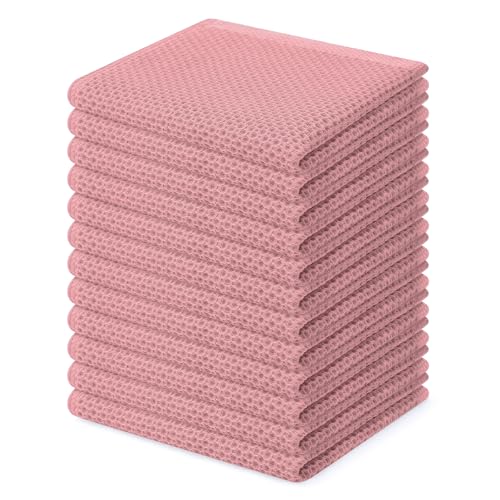 Image of Homaxy 100% Cotton Waffle Weave Kitchen Dish Cloths, Ultra Soft Absorbent Quick Drying Dish Towels, 12 x 12 Inches, 12-Pack, Dried Rose