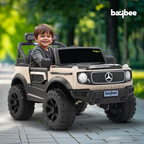 Image of Baybee Benzie 4x4 Battery Operated Jeep for Kids, Ride on Toy Kid Car with RGB Windshield Light & Music | Baby Big Battery Cars | Electric Jeep Car for Kids to Drive 2 to 6 Years (Desert)