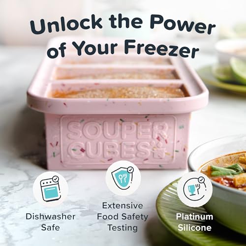 Image of Souper Cubes 1 Cup Silicone Freezer Trays with Lids, Cotton Candy, 2-Pack | 100% Platinum-Cured Silicone Freezer Cubes, Oven and Microwave Safe, Perfect for Freezing Soup, Protein, Grains and More
