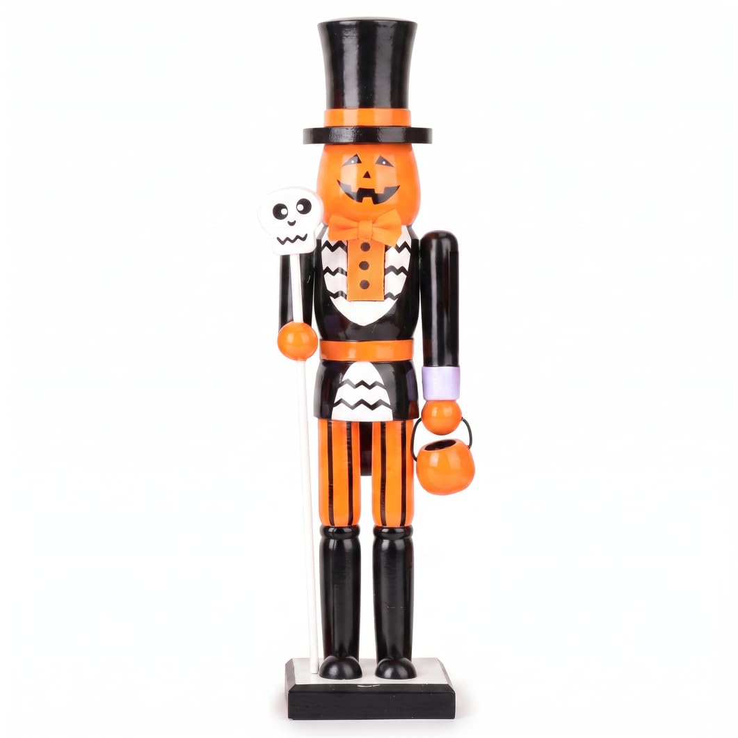 Xdyyjrasa Halloween Nutcracker Figure, Wooden, Orange, 14.96in