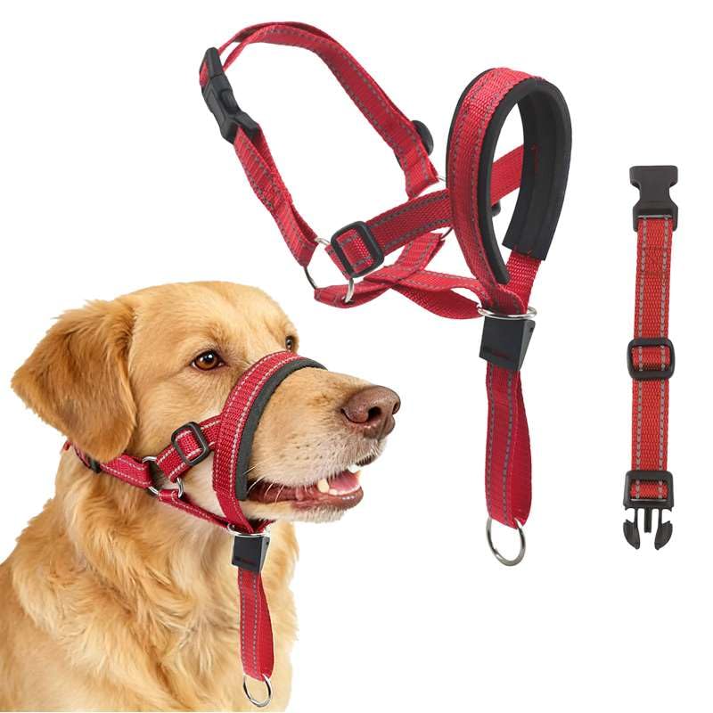LUFFLOK Dog Head Collar with Soft Padded, Adjustable & Reflective Head Collar for Dogs, Head Harness for Dogs to Anti Pulling, Anti-bite Headcollars Gentle Leader for Dog Muzzle (Red, XL)