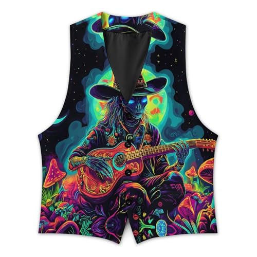 Psychedelic Aliens Playing Guitar Trendy Vest Suit for Men V Neck Formal Dress Waistcoat Vests Business Slim Fit2