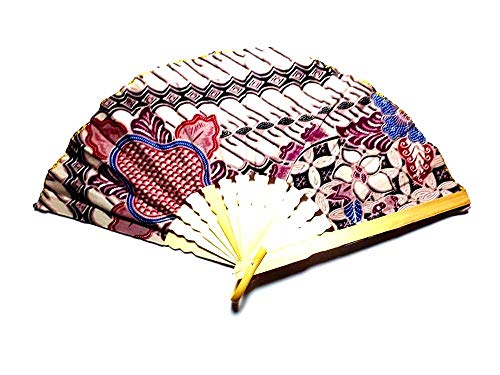Éventail pliable en bois et tissu d'Indonésie 22cm pour homme et femme