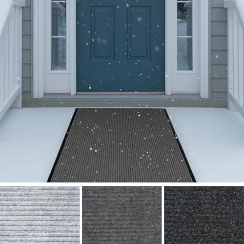 iCustomRug 4' X 11' Brown - Heavy Duty Ribbed Indoor Outdoor Runner Rug, Waterproof Non‑Slip Vinyl Backing, Custom Lengths and 4 Widths for Weatherproof Entryway, Hallway, Garage, Commercial Use