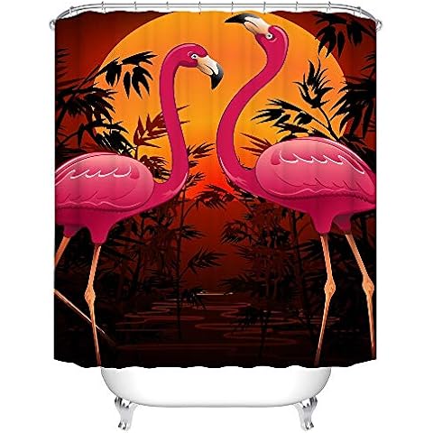YONG-SHENG Flamingo shower curtain Waterproof Mildew Resistant Polyester Fabric Bathroom Setswith 12 Hooks(180 x 180 cm|100% Polyester) Cover